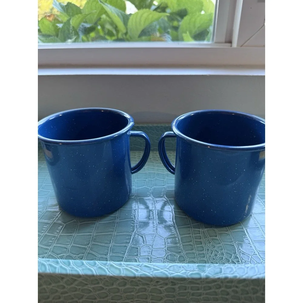 Blue/White Speckled Enamelware Cups/Mugs-Set Of 2